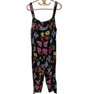 Nooworks Made in USA Floral Black Jumpsuit Rare Rose Pattern